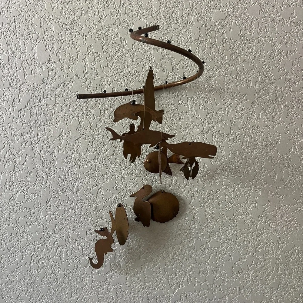 Vintage Brass Ocean Sea Life Creatures Fish‎ Birds Animals Spiral Wind Chimes